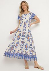 Niebieska Wiskozowa Sukienka z Geometrycznym Wzorem Cleanna. Niebieskie sukienki damskie Born2be, na co dzień, l, z aplikacjami, z wiskozy, eleganckie, bez kołnierzyka, bez ramiączek, maxi, proste. W wyprzedaży za 55.99 zł.