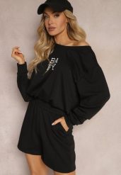 Czarny Komplet Dresowy 2-Częściowy Bluza Krótsza i Luźne Spodenki Szorty Frania. Czarne bluzy bez kaptura damskie Renee, bez wzorów, z dresówki. Za 44.99 zł.