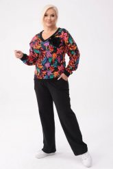 Bawełniany czarny komplet dresowy Comfy - bluza Retro Etno + długie spodnie PLUS SIZE XXL OVERSIZE. Czarne bluzy bez kaptura damskie Moda Size Plus Iwanek, z aplikacjami, z bawełny, biznesowe, plus size. Za 389.90 zł.