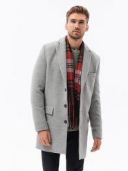 Płaszcz męski klasyczny jednorzędowy - jasnoszary V4 - Rozmiar: XL. Szare płaszcze męskie Ombre Clothing, na wiosnę, m, bez wzorów, eleganckie. W wyprzedaży za 199.99 zł.