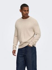 ONLY & SONS Sweter w kolorze beżowym rozmiar: S. Brązowe swetry męskie Only & Sons, s, bez wzorów, z bawełny, bez kołnierzyka. Za 119.95 zł.