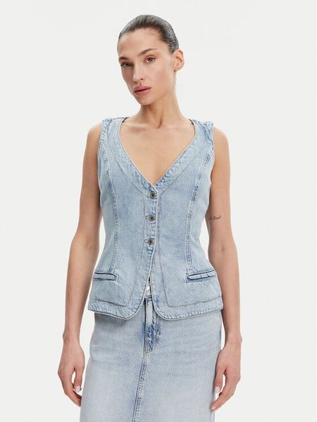 Guess Kamizelka W5GN89 D5B96 Niebieski Regular Fit. Niebieskie kamizelki damskie Guess, m, z jeansu. Za 239.99 zł.