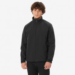 Kurtka softshell turystyczna męska Quechua MT100. Czarne kurtki męskie FORCLAZ, l, bez wzorów, z polaru, bez kaptura. Za 199.99 zł.