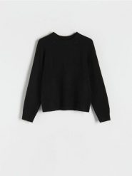 Gładki sweter - czarny. Czarne swetry klasyczne damskie Reserved, l, z dzianiny, bez kołnierzyka. W wyprzedaży za 35.99 zł.