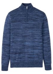 Sweter melanżowy ze stójką, z dzianiny z bawełną. Niebieskie swetry męskie bonprix, m, bez wzorów, z bawełny, bez kołnierzyka. Za 117.99 zł.