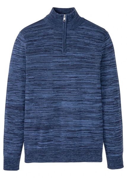 Sweter melanżowy ze stójką, z dzianiny z bawełną. Niebieskie swetry męskie bonprix, m, bez wzorów, z bawełny, bez kołnierzyka. Za 117.99 zł.