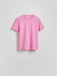 T-shirt regular z merceryzowanej bawełny - pastelowy róż. Czerwone t-shirty damskie Reserved, l, bez wzorów, z bawełny, bez kołnierzyka. Za 79.99 zł.