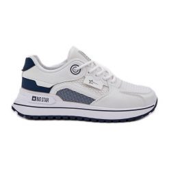 Buty Sportowe Sneakersy Damskie Big Star NN274A103 HI-POLY System Biało-Granatowe białe. Białe buty sportowe na co dzień damskie bez wzorów, ze skóry. Za 237.59 zł.