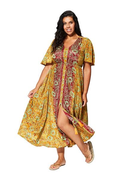 Aller Simplement Sukienka w kolorze żółtym rozmiar: 46/48. Żółte sukienki damskie Aller Simplement, bez wzorów, bez kołnierzyka, bez ramiączek, maxi. Za 78.99 zł.