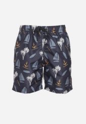 Granatowe Kąpielówki z Gumką w Pasie ze Sznurkiem w Ozdobny Print Elzubia. Niebieskie kąpielówki męskie Born2be, m, bez wzorów. Za 14.99 zł.