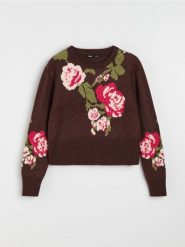 Sweter z motywem kwiatowym - wielobarwny. Swetry klasyczne damskie Sinsay, l, bez kołnierzyka. Za 59.99 zł.