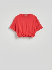 Krótki t-shirt - czerwony. Czerwone t-shirty damskie Reserved, l, bez wzorów, z bawełny, bez kołnierzyka. W wyprzedaży za 29.99 zł.