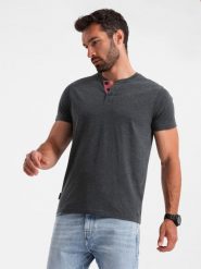 Męski t-shirt z rozpinanym okrągłym dekoltem henley – czarny V4 OM-TSCT-0155 - XXL. Czarne t-shirty męskie Ombre Clothing, l, bez wzorów, z bawełny, bez kołnierzyka. Za 65.99 zł.