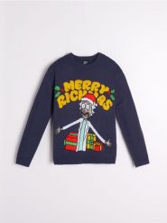 Sweter świteczny Rick and Morty - granatowy. Niebieskie swetry męskie Sinsay, l, bez wzorów, bez kołnierzyka. Za 69.99 zł.
