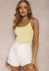 Jasnożółty Top Rhodamene. Żółte topy damskie Renee, xl, bez wzorów, z bawełny, bez kołnierzyka. Za 14.99 zł.