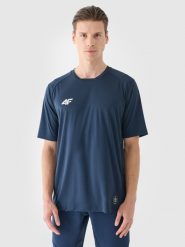4F T-shirt treningowy szybkoschnący męski - granatowy M. Niebieskie t-shirty męskie 4f, m, bez wzorów, z dzianiny, bez kołnierzyka. W wyprzedaży za 89.99 zł.