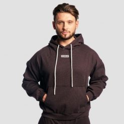 Bluza męska z kapturem oversize brązowa Aura. Brązowe bluzy sportowe męskie GYMBEAM, bez wzorów, z bawełny, bez kołnierzyka, bez ramiączek. Za 139.90 zł.