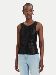Guess Top W6GP26 K3157 Czarny Slim Fit. Czarne topy damskie Guess, xxl, z aplikacjami, z bawełny, bez ramiączek. Za 264.99 zł.