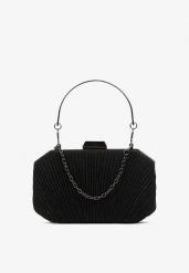 Czarna Owalna Torebka Ozdobiona Brokatem z Retro Zatrzaskiem Traorra. Czarne torebki klasyczne damskie Renee, bez wzorów, bez dodatków. Za 99.99 zł.