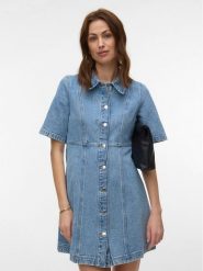 Vero Moda Sukienka jeansowa Daisy 10346217 Niebieski Standard Fit. Niebieskie sukienki damskie Vero Moda, xs, bez wzorów, z bawełny, bez kołnierzyka, bez ramiączek. Za 199.99 zł.