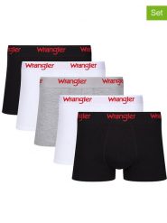 Wrangler Bokserki (5 par) "Willox" w kolorze czarnym, białym i jasnoszarym rozmiar: L. Białe bokserki męskie Wrangler, bez wzorów. Za 127.35 zł.