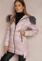 Różowa Kurtka Pikowana z Kapturem z Futerkiem Eldora. Czerwone kurtki damskie Renee, na zimę, l, bez wzorów, z jeansu, z kapturem. Za 289.99 zł.