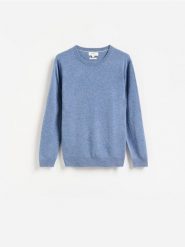 Sweter z wełny merino - niebieski. Niebieskie swetry męskie Reserved, l, bez wzorów, z wełny, bez kołnierzyka. Za 199.99 zł.