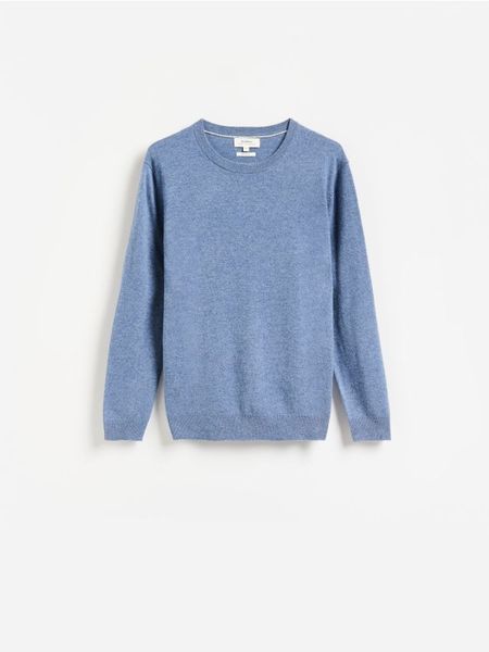Sweter z wełny merino - niebieski. Niebieskie swetry męskie Reserved, l, bez wzorów, z wełny, bez kołnierzyka. Za 199.99 zł.