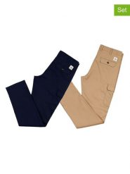 The Time of Bocha Spodnie chino (2 pary) w kolorze beżowym i granatowym rozmiar: 44. Brązowe spodnie materiałowe męskie The Time of Bocha, bez wzorów. Za 304.99 zł.