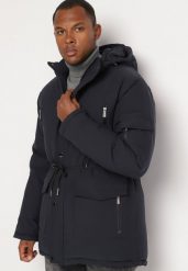 Granatowa Kurtka Parka z Odpinanym Kapturem i Kieszeniami Ściągana w Talii Norira. Niebieskie kurtki męskie Born2be, l, bez wzorów, z jeansu. Za 319.99 zł.