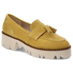 Żółte Półbuty Chebello Wygodne Skórzane Buty. Żółte półbuty damskie CheBello, bez wzorów, ze skóry, biznesowe, bez obcasa, na obcasie. Za 439.00 zł.
