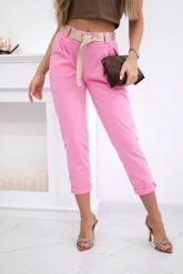 Spodnie Punto z paskiem różowe. Czerwone spodnie materiałowe damskie KESI, bez wzorów, z bawełny, eleganckie, plus size. Za 196.55 zł.