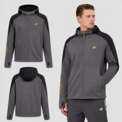 BLUZA MĘSKA 4F DRESOWA ROZPINANA Z KAPTUREM SPORTOWA KOLOR SZARY. Szare bluzy z kapturem męskie 4f, l, z dresówki. Za 147.00 zł.