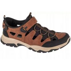 Skórzane Sandały Męskie Z Logo. Brązowe sandały męskie Rieker, bez zapięcia. Za 492.99 zł.