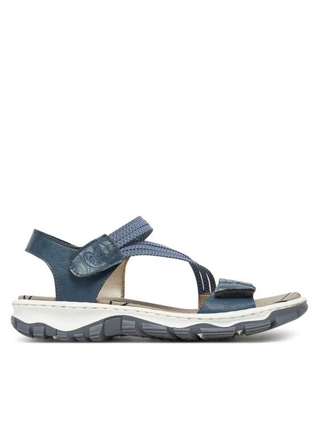 Rieker Sandały 68871-14 Niebieski. Niebieskie sandały damskie Rieker, bez wzorów, z materiału, bez obcasa, na płaskiej podeszwie. Za 239.99 zł.