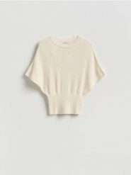 Sweter z kimonowym rękawem - kremowy. Białe swetry klasyczne damskie Reserved, l, z bawełny, bez kołnierzyka. Za 119.99 zł.