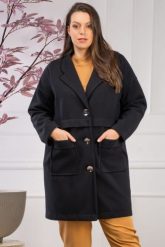 Płaszcz lekki ciepły z ozdobnymi guzikami jesienno zimowy MEGAN czarny PROMOCJA. Czarne płaszcze damskie KARKO, na jesień, plus size, bez wzorów, z dzianiny, eleganckie, plus size. Za 156.50 zł.