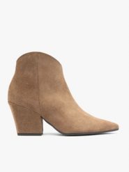 Beżowe kowbojki na słupku. Brązowe botki damskie Ryłko, ze skóry, eleganckie, bez obcasa, na obcasie, bez zapięcia. Za 499.99 zł.