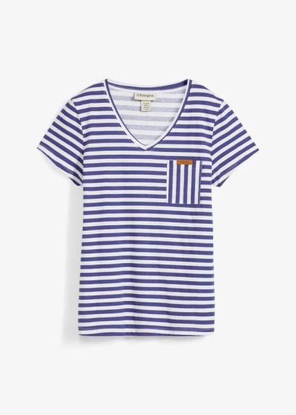 Luźny T-shirt z czystej bawełny. Niebieskie t-shirty damskie bonprix, bez wzorów, z bawełny, bez kołnierzyka. Za 27.99 zł.