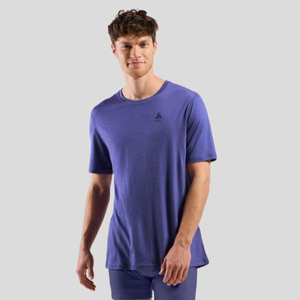 Koszulka męska ODLO Merino 160 BL Top - 100% wełna merino, krótki rękaw. Fioletowe bielizna termoaktywna męska Odlo, l, z materiału, bez ramiączek, snowboardowy. Za 319.99 zł.