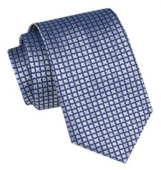 Modny Krawat Męski - Alties - Drobny, Niebieski Wzór. Niebieskie krawaty i muchy męskie Alties, bez wzorów, z tkaniny, eleganckie. Za 49.00 zł.