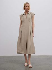 BGN Sukienka w kolorze beżowym rozmiar: 36. Brązowe sukienki damskie BGN, na imprezę, bez wzorów, bez kołnierzyka, bez ramiączek, maxi. Za 95.92 zł.