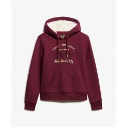 Damska bluza z kapturem z metalicznym logo Superdry Luxe. Czerwone bluzy z kapturem damskie Superdry., xs, z bawełny. Za 366.20 zł.