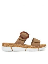 Rieker Klapki V2392-62 Beżowy. Brązowe klapki damskie Rieker, bez wzorów, z materiału, bez obcasa. Za 239.99 zł.