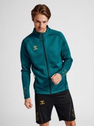 Bluza dresowa zapinana na zamek błyskawiczny Hummel Cima XK. Niebieskie bluzy bez kaptura męskie HUMMEL, s, z dresówki. Za 228.05 zł.