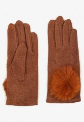 Brązowe Rękawiczki z Bawełną i Ozdobnym Pomponem Sadelira. Brązowe rękawiczki damskie Born2be, na zimę, bez wzorów, z bawełny. Za 19.99 zł.