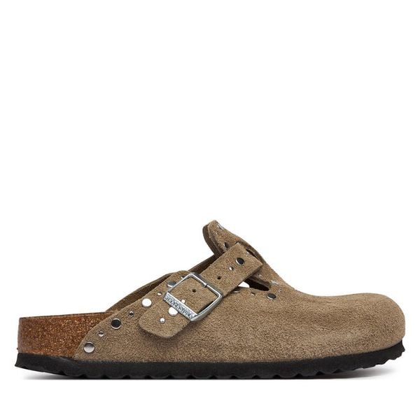 Klapki Birkenstock. Brązowe klapki damskie Birkenstock, bez wzorów, bez obcasa. Za 809.99 zł.