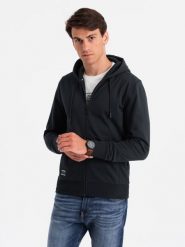 Męska rozpinana dresowa bluza BASIC – czarna V9 OM-SSBZ-0160 - XXL. Czarne bluzy z kapturem męskie Ombre Clothing, l, z dresówki. Za 125.99 zł.