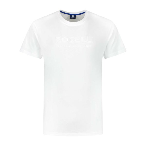 Koszulka sportowa Rogelli z krótkim rękawem - T-shirt graficzny. Białe t-shirty męskie Rogelli, l, z bawełny, bez ramiączek, na fitness i siłownię. Za 169.40 zł.