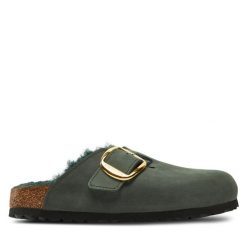 Klapki Birkenstock. Zielone klapki damskie Birkenstock, bez wzorów, bez obcasa. Za 729.99 zł.